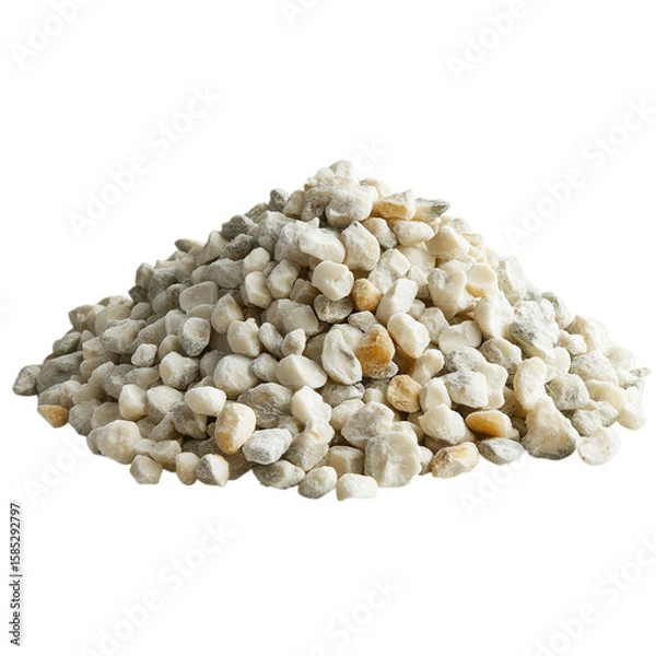 Fototapeta Small light colored stones piled high isolated on a transparent background aggregate beige