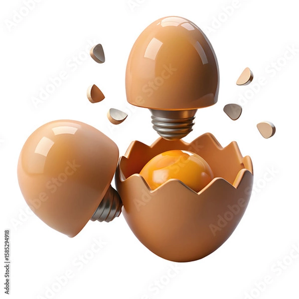 Fototapeta Broken egg lightbulb idea isolated on a transparent background
