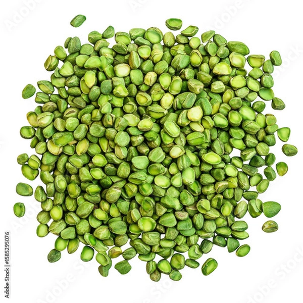 Fototapeta Vibrant green split peas scattered on black isolated on a transparent background food pile