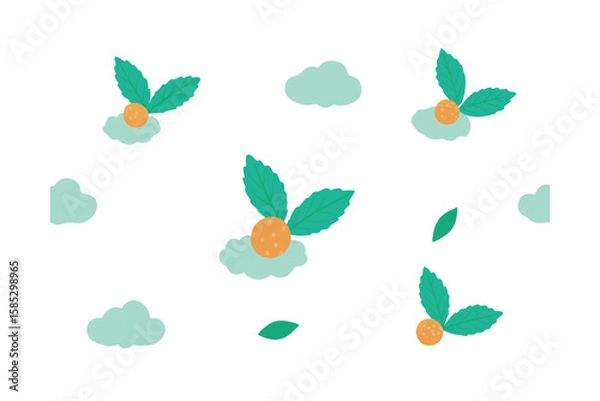Obraz Watercolor Pattern With Mint Sprigs And Cloudberries