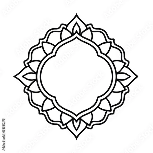 Fototapeta Vector lotus flower frame with golden lines in Asian floral decorative style vector line art on white background