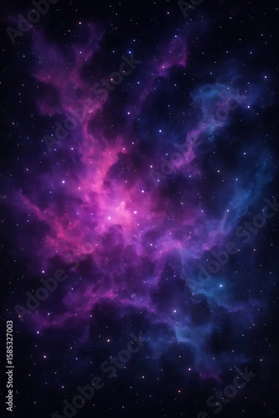Fototapeta Vibrant and Expansive Cosmic Nebula Filled with Twinkling Stars and Swirling Clouds of Purple and Blue Hues