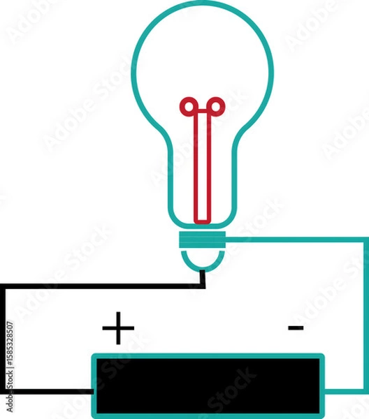Obraz Electric Bulb with Battery PNG – Portable Lighting Concept Showing Battery-Powered Light Bulb for Backup Energy, Emergency Power, and Off-Grid Use on Transparent Background