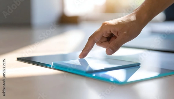 Obraz Light Beams Through Glass Prism with Hand Touching Surface