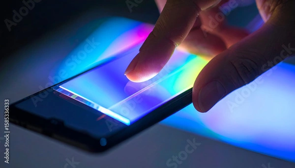Obraz Finger Touching Glass Prism with Reflections and Light Splashes