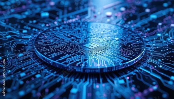 Fototapeta Advanced microchip design showcases intricate electronic circuit pathways