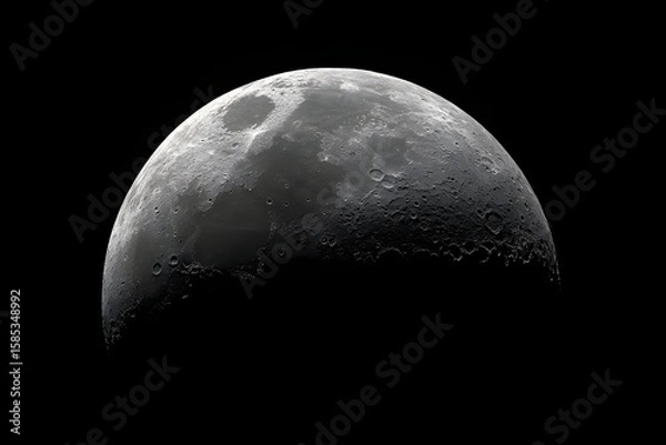 Fototapeta Bright moon with detailed craters illuminating a smooth night surface.