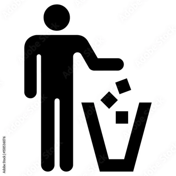 Fototapeta Icon pictogram of a person throwing garbage in the correct place. Ideal for catalogs, information and institutional material