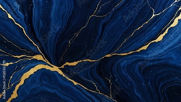 Fototapeta Abstract Navy Blue and Gold Marble Texture Background - Luxurious Veined Pattern for Premium Design Applications