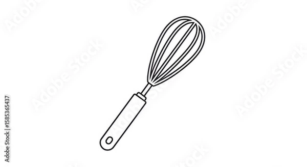 Fototapeta Flat vector icon sketch of a whisk with a smooth handle, minimalist design, clean white background