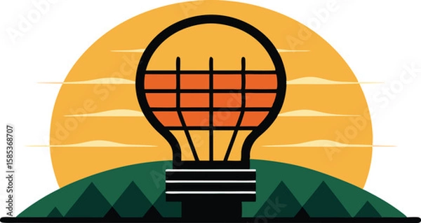 Obraz A comprehensive collection of colorful illustrations depicting solar energy panels in settings, emphasizing renewable energy and sustainability