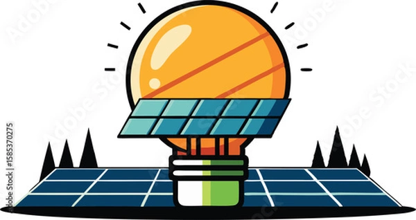 Obraz A comprehensive collection of colorful illustrations depicting solar energy panels in settings, emphasizing renewable energy and sustainability