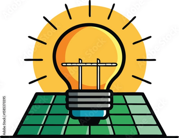 Obraz A comprehensive collection of colorful illustrations depicting solar energy panels in settings, emphasizing renewable energy and sustainability