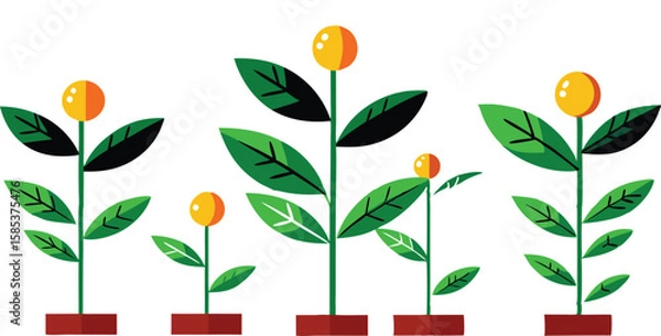 Obraz A illustrations depicting the stages of plant growth, from seed to fully bloomed flower, often with elements of human interaction like watering can