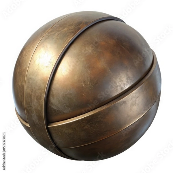 Obraz Bronze sphere with metallic bands isolated on white background