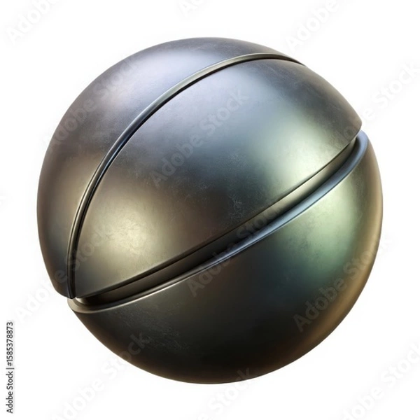 Obraz Metallic sphere divided in two isolated on white background