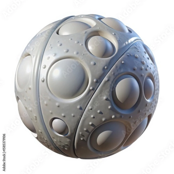 Obraz Abstract 3d sphere with circular indentations isolated on white background