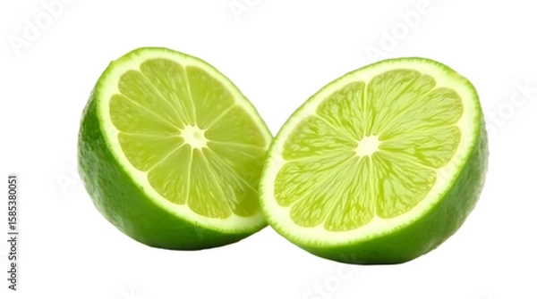 Obraz Fresh Lime Halves and Slice on Transparent Background with Vivid Green Texture, Juicy slice of lime isolated on transparent png. Ai