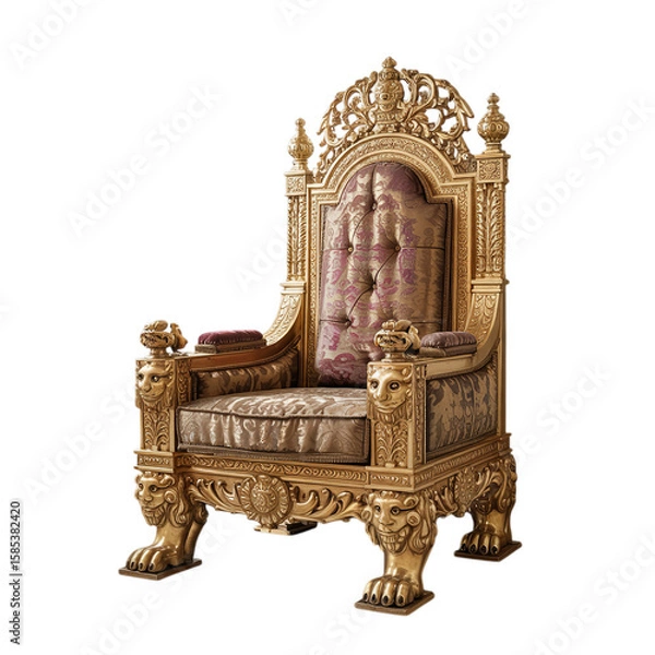 Fototapeta Luxurious Golden Royal Throne with Ornate Carvings and Lion Accents