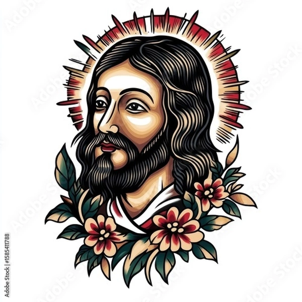 Fototapeta Tattoo illustration Jesus jesus art photography.