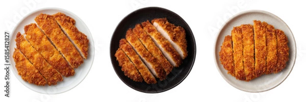 Fototapeta Set of Crispy Fried Chicken Cutlets Isolated on Transparent Background