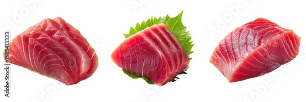 Fototapeta Fresh Slices of Tuna with Green Garnish Isolated on Transparent Background