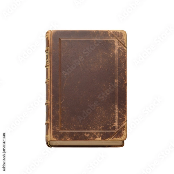 Fototapeta Antique brown leather bound book standing