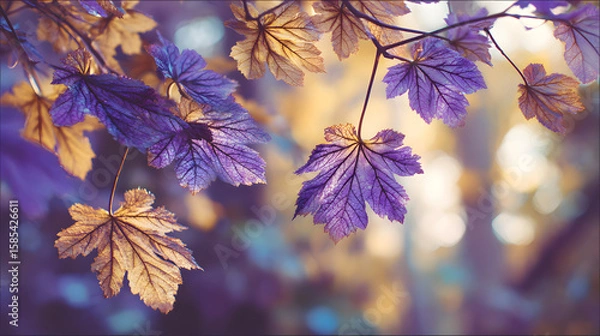 Obraz sunlit purple field in golden hour with warm tones and natural scenery in a blooming landscape