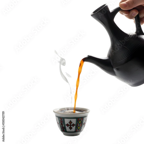 Fototapeta Ethiopian coffee ritual with milk