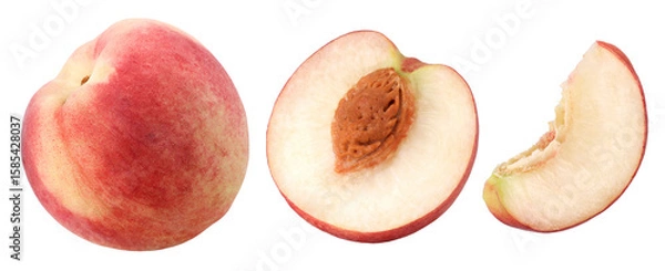 Fototapeta peach (Honey Peach), half and slices fruit isolated, transparent PNG, PNG format, collection