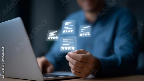 Fototapeta E-learning badge and certification documents around a laptop