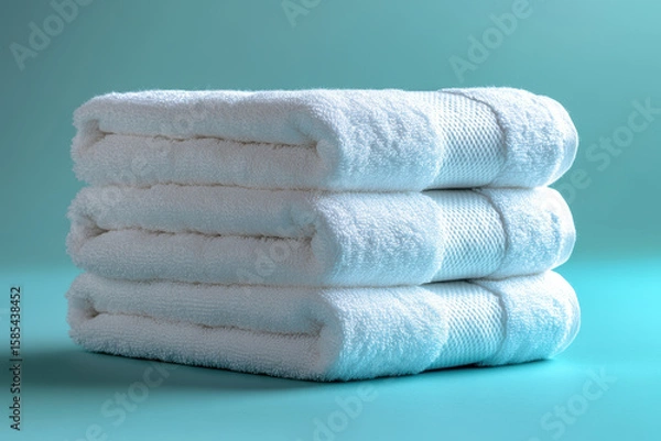 Fototapeta Towels stacked is isolated on a blue background