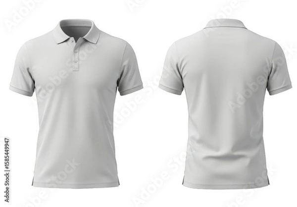 Obraz A light gray shortsleeved polo shirt is shown from the front and back, isolated on a transparent background