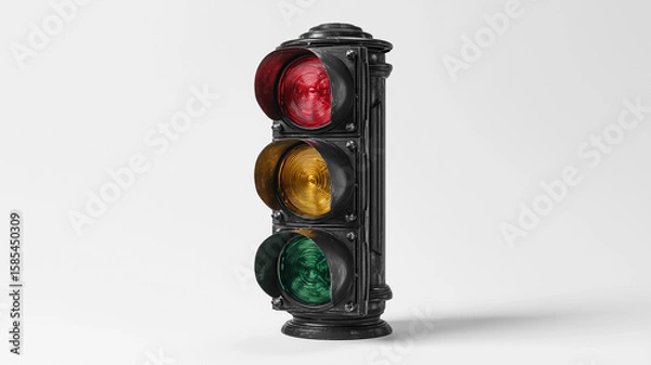Fototapeta 信号機の正面白背景スタジオ撮影