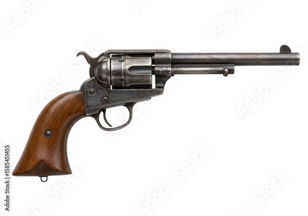 Obraz A vintage revolver pistol with a wooden handle, isolated on a transparent background