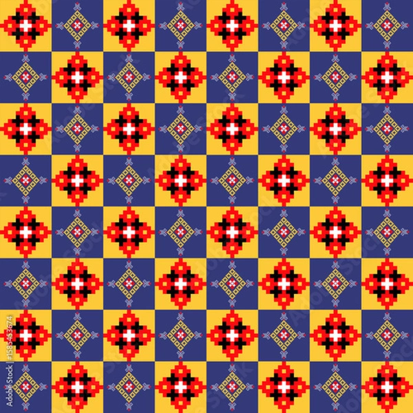 Obraz blue Geometic fabric pattern background textile