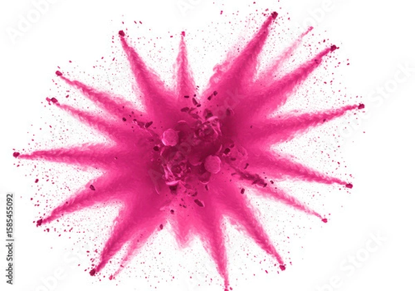 Obraz A vibrant pink powder explosion creates a starburst pattern against a transparent background