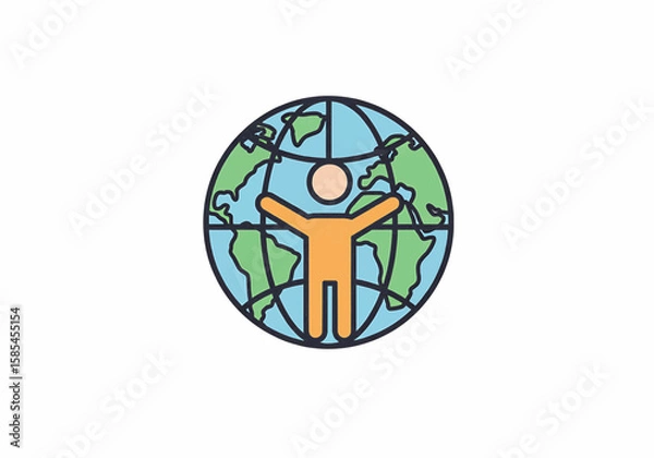 Obraz Person standing in front of a globe with arms outstretched in a gesture of welcome and unity