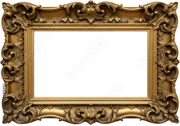 Obraz An ornate vintage gold picture frame with intricate carvings, isolated on a transparent background
