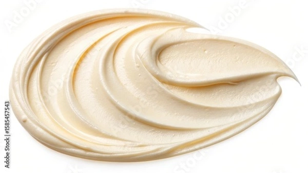 Fototapeta Swirl of creamy yellow frosting or icing on a white background