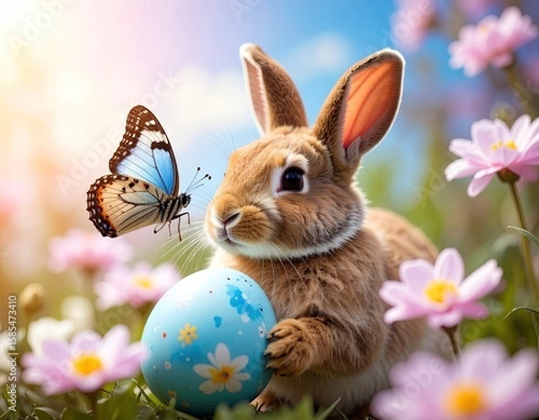 Fototapeta Adorable bunny with Easter egg
