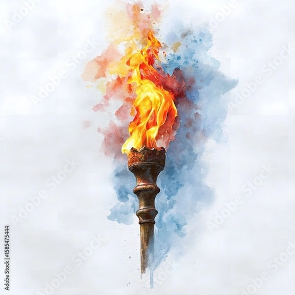 Fototapeta burning torch, Olympic flame, watercolor isolated on a white background