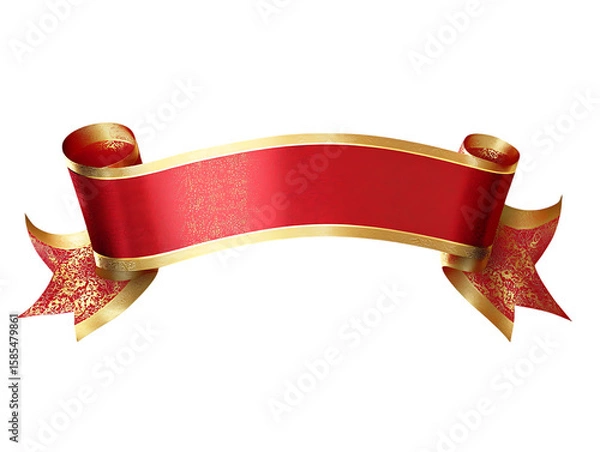 Fototapeta red ribbon and bow with gold isolated against transparent  white background in PNG format.