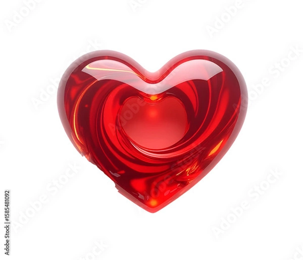 Fototapeta Translucent Heart Design with Red Liquid Swirling Inside Symbolizing Love and Emotion isolated on White Background top view
