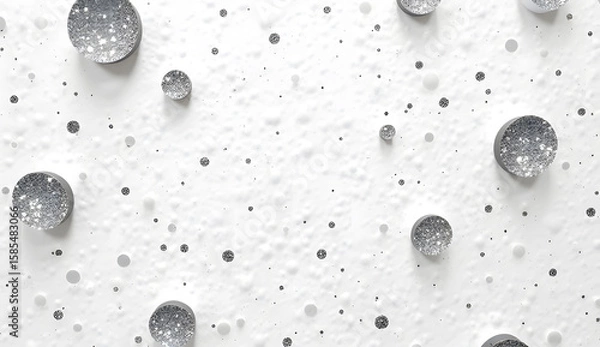 Fototapeta Black and White Glitter Circles on White Textured Background top view
