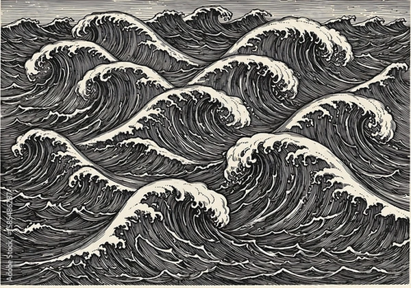 Fototapeta Engraved Ocean Waves Pattern