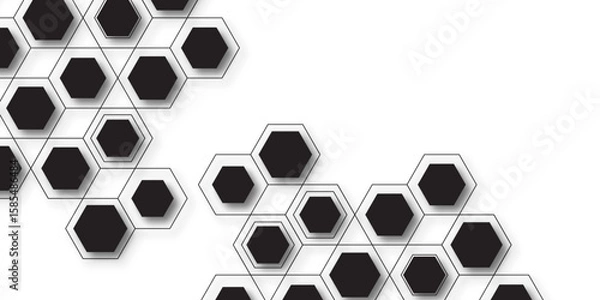 Fototapeta Black and white hexagon honeycomb pattern with bold contrast, modern geometric vector background, abstract seamless design for digital art. Abstract modern science or technology concept banner hexagon