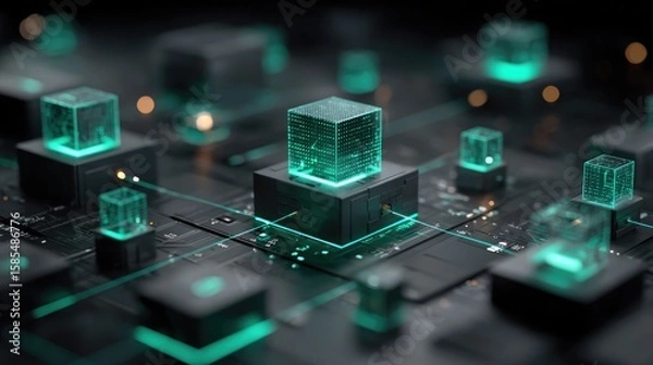 Fototapeta Blockchain security interface powered by quantum encryption for tamper-proof transaction validation, network trust syncing, and secure access 