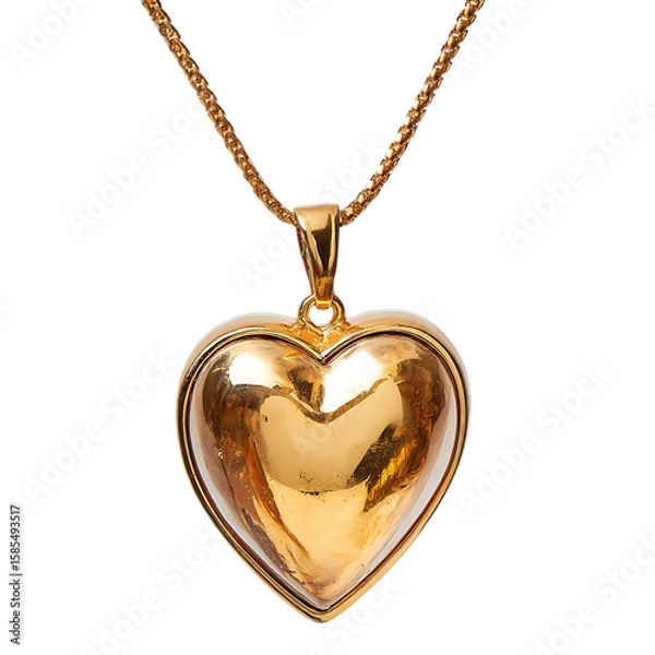 Fototapeta Gold Heart Shaped Pendant Necklace isolated on a transparent background, in a PNG format