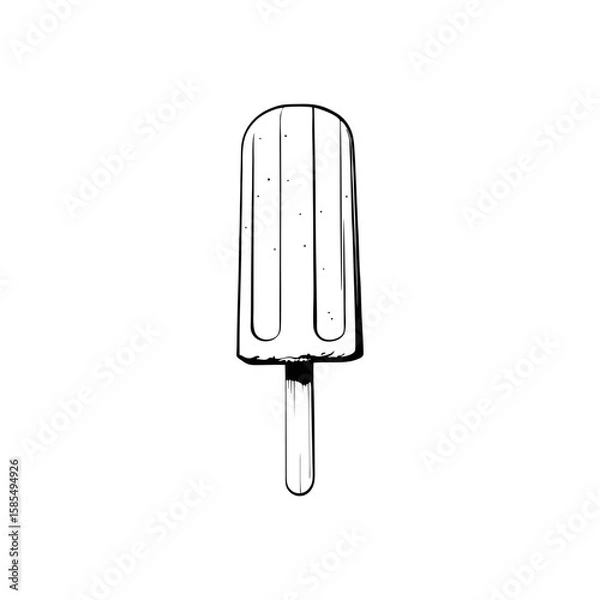 Fototapeta Minimalist black outline popsicle with bite mark on transparent background for summer food icons, dessert packaging, or seasonal marketing graphics.
